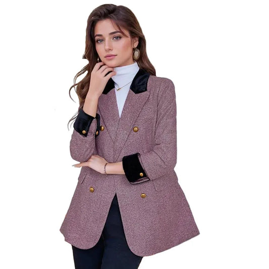 秋冬レディース厚手ブレザージャケット女性用新入荷コートノッチ付きカジュアルヴィンテージアウターウェアプラスサイズブレザー女性用
