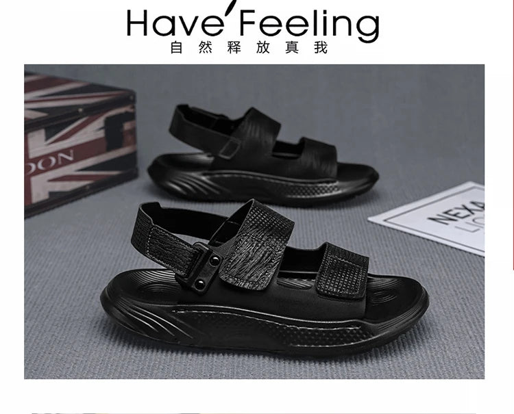 Sandals for men summer style soft sole casual wear-resistant anti slip black sandals for outdoor wear water wading beach shoes