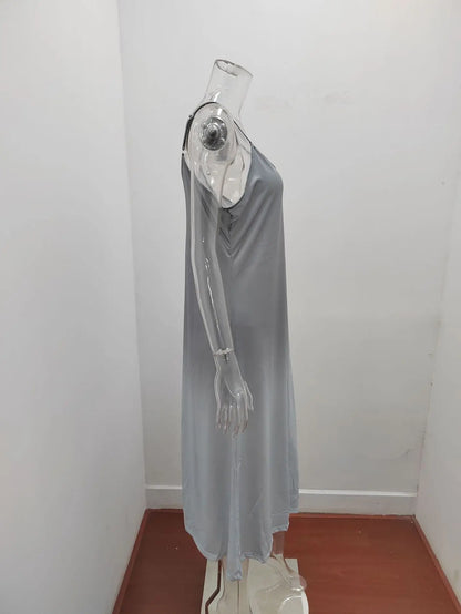 Plus Size 4XL 5XL Women's Summer Casual Loose Strap Dress Sexy Beach Boho Maxi Dress Large Size Long Dresses Female Robe Femme