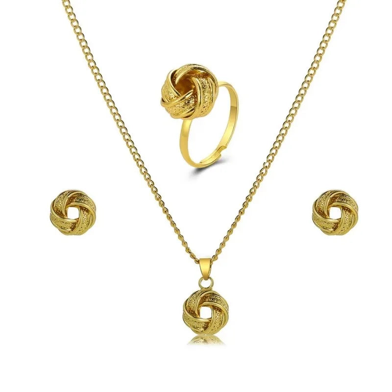 New Fashion Metal Jewelry Three-dimensional Ring Earring Necklace Three Piece Set Creative Design Sense Set Jewelry Ожерелье