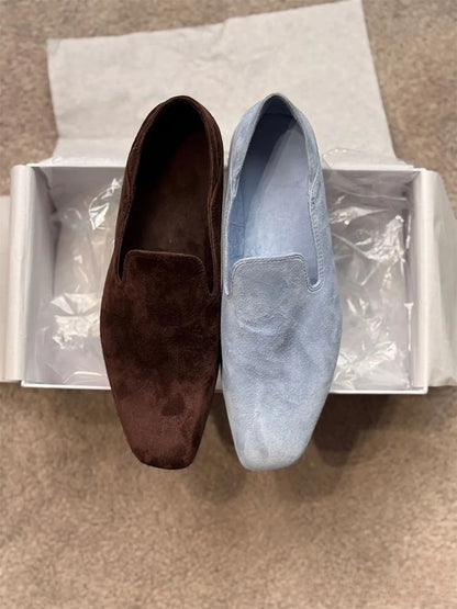Loafers Woman Genuine leather Comfortable  Commuter Work Shoes Fashionable Summer Schoenen Dames Sliders Square Head Flat Shoes