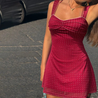 Yaminiya Elegant Polka Dot Print Backless Party Dresses Women Causal Sleeveless Beach Dress Vestidos Summer Sundress Sexy Skinny
