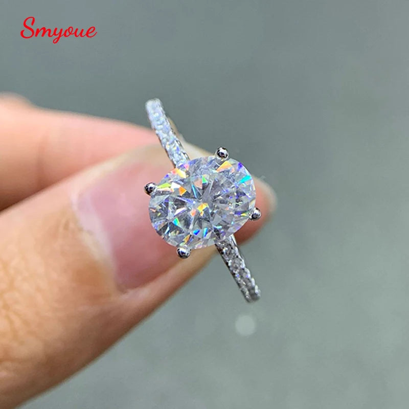 Smyoue オーバルカット 1CT 2CT 3CT Dカラー モアサナイトリング レディース用 ラボダイヤモンド ウェディング プロミスバンド S925 スターリングシルバージュエリー