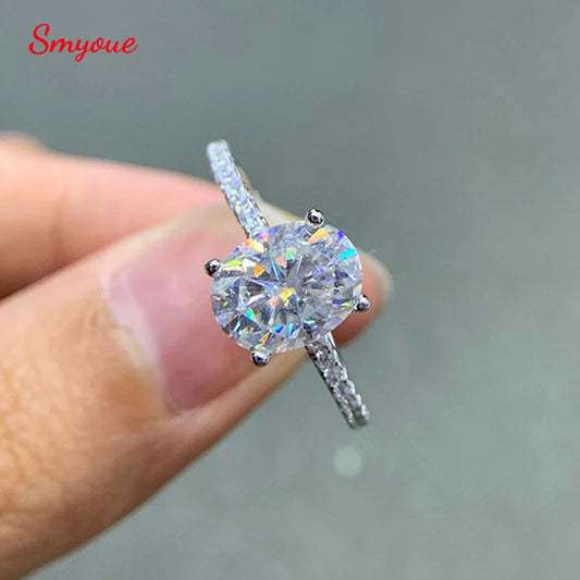 Smyoue オーバルカット 1CT 2CT 3CT Dカラー モアサナイトリング レディース用 ラボダイヤモンド ウェディング プロミスバンド S925 スターリングシルバージュエリー