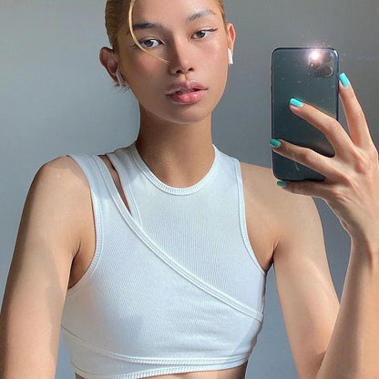 Sexy Streetwear Asymmetrical Tank Top Two Piece Vest Summer Clothes for Women Casual Ribbed Crop Tops