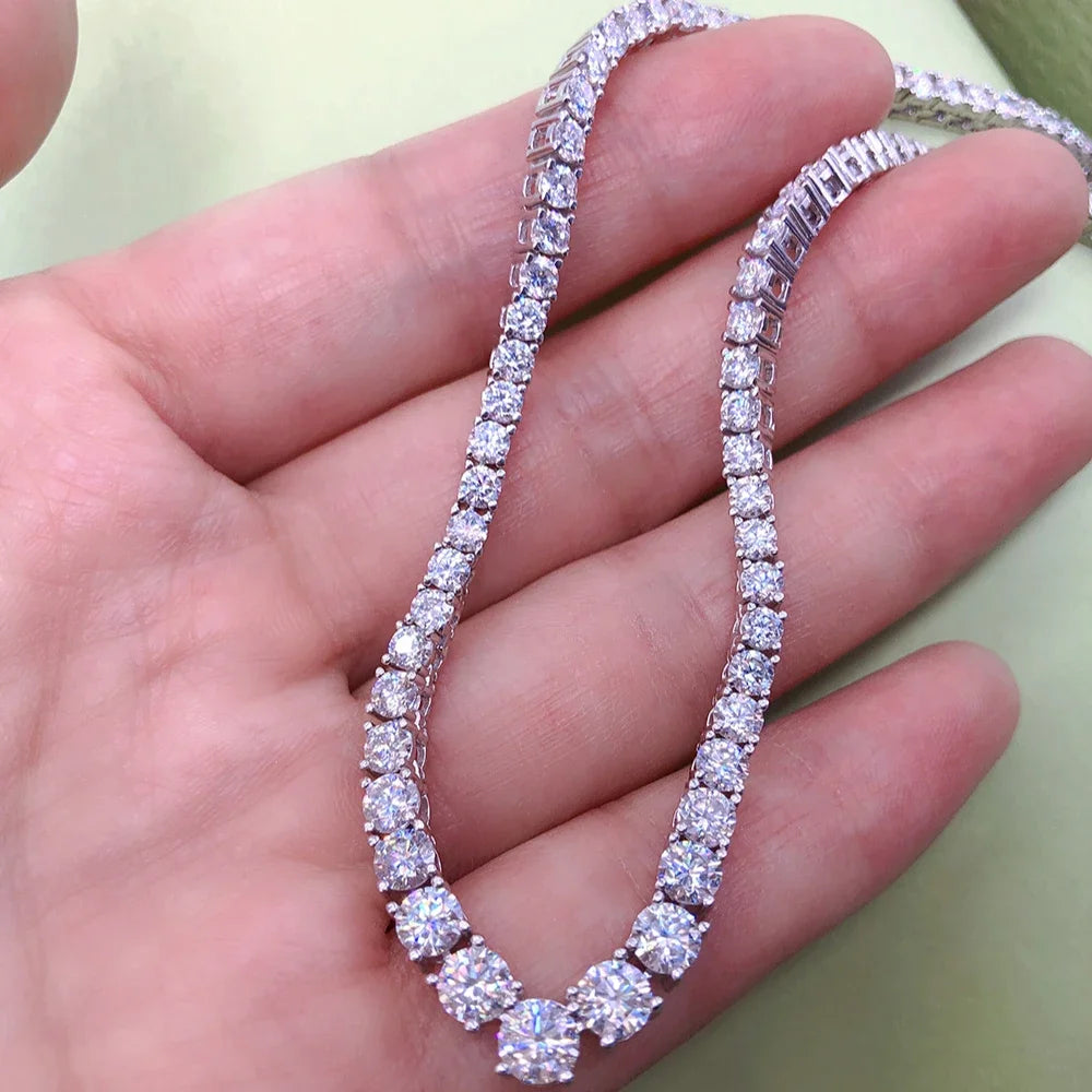 FEOBUR V-shaped Full Moissanite Tennis Necklace for Women Wedding Party Jewelry with 925 Sterling Silver Neck Chain Choker