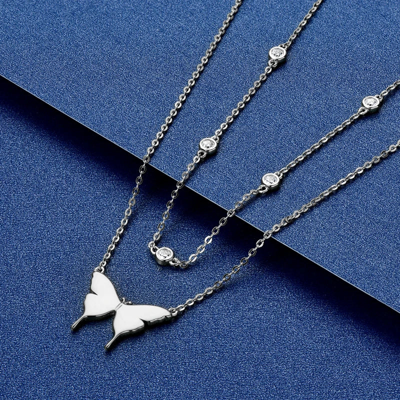 Lnkry Double Layer Chain Necklace For Women 925 Certified Original Butterfly Moissanite Pendant Necklace 2025 Trend Jewelry