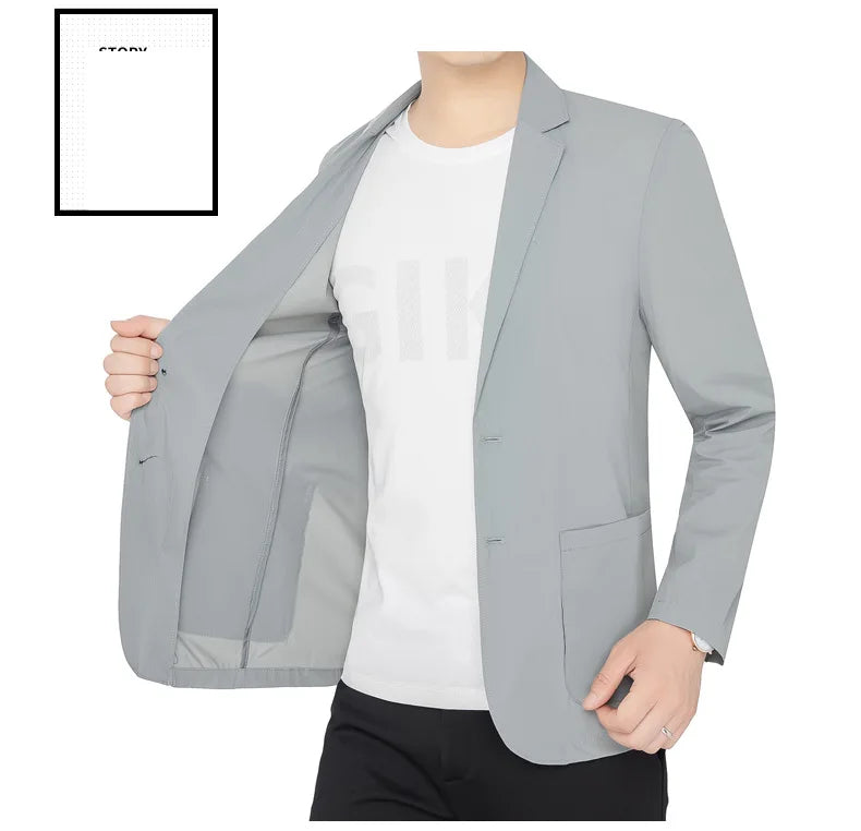 新作夏用男性用薄手日焼け止めブレザージャケット 高品質メンズ通気性速乾ブレザーコート メンズビジネスカジュアルスーツコート