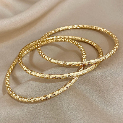 New 3pcs Irregular Textured Bracelets For Women Simple 18K Gold Plated Wristband Bangle Girls Smooth Jewelry Accessories