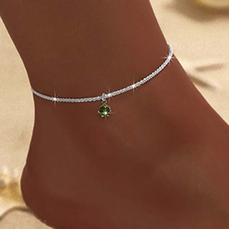 Sparkling Thin Chain Anklet For Women Zircon Heart Cross Pendant Double Layer Bracelet On Leg Foot Trendy Summer Beach Jewelry