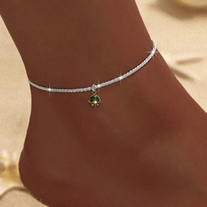 Sparkling Thin Chain Anklet For Women Zircon Heart Cross Pendant Double Layer Bracelet On Leg Foot Trendy Summer Beach Jewelry
