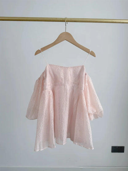 Japanese Print Blusas Mujer Sexy Off Shoulder Puff Sleeve Shirts & Blouses Woman 2025 Clothing Loose Camisas Summer New Ropa