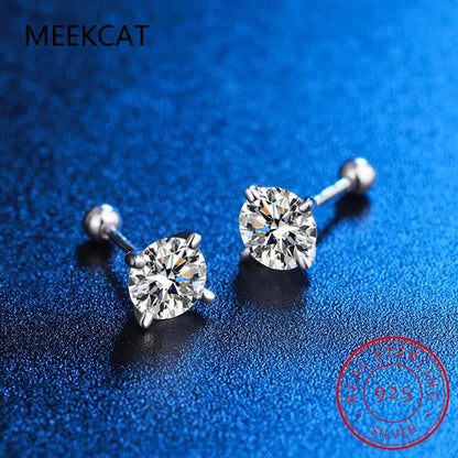 18kメッキ 0.2-2ct モアサナイト スタッドピアス レディース用 ソリッド925スターリングシルバー ラボダイヤモンド スクリューバックイヤースタッドジュエリー