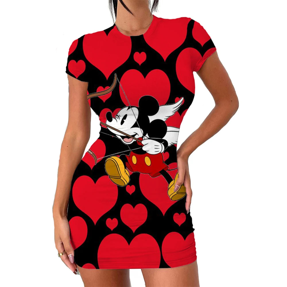 Elegant Dresses for Women 2024 Top Sexy Slim Fit Minnie Mouse Tight Women's Dress Casual Disney Cartoon Fashion Print Mickey 3XL