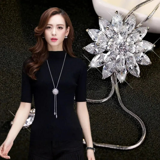 FSUNION 2025 New Elegant Simulated Pearl Choker for Women Silver Color Chain Long Necklaces Pendant Fashion Jewelry Accessories