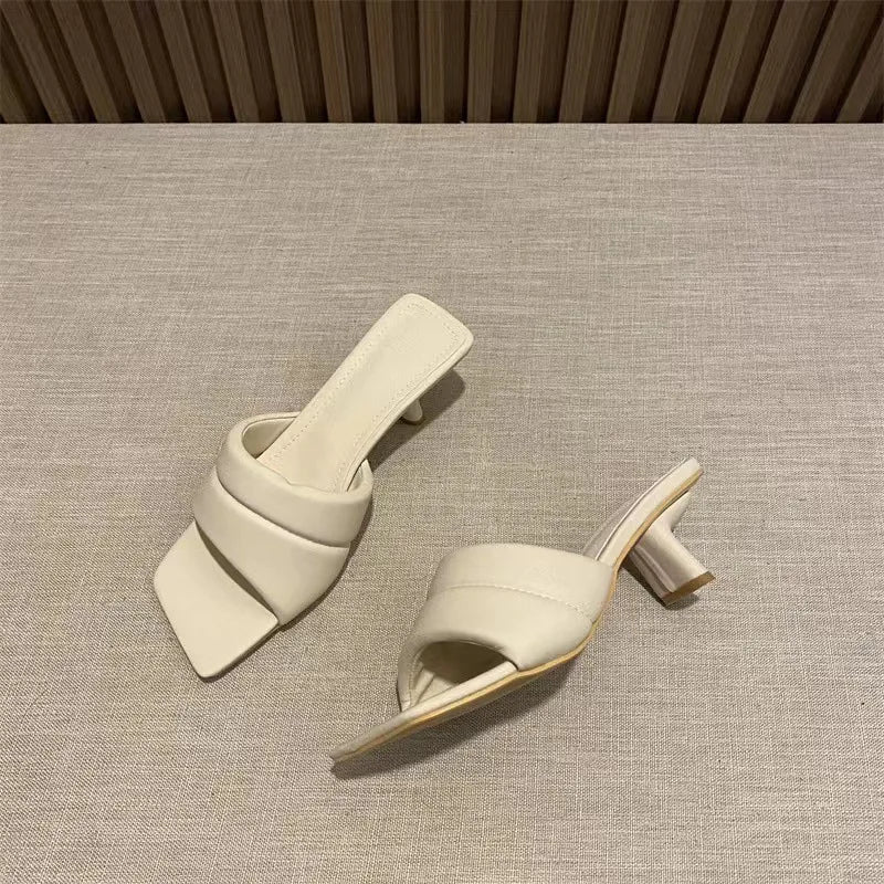 Women's Slippers New  Women's Summer Wear Fashion Open-toed Square Flip-flops Women's High Heels Sandals Women zapatos de mujer