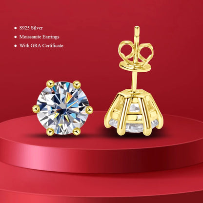 D Color Certified 0.1ct-2ct GRA Moissanite Stud Earrings Lab Created Diamond 925 Sterling Silver Gold Plated Wedding Jewelry