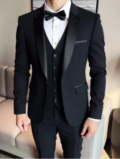 3 Piece Suit Jacket Vest Trousers/Fashion Men's Casual High Quality Business Slim Groom Wedding Formal Suit Jacket Trousers