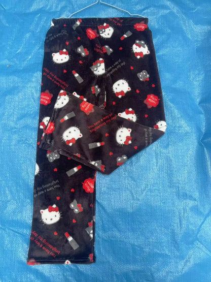 2024 New Sanrio Hello Kitty Kuromi Flannel Pajamas Warm Pants Female Winter Fleece Casual Homewear Pants Leisure Wear Girl Gift