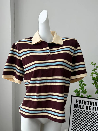 Hirsionsan Polo Neck T Shirt Women Soft Chic Tees 95% Cotton Jumper Clothes Loose Casual Pullover 2025 Summer New Crop Tops