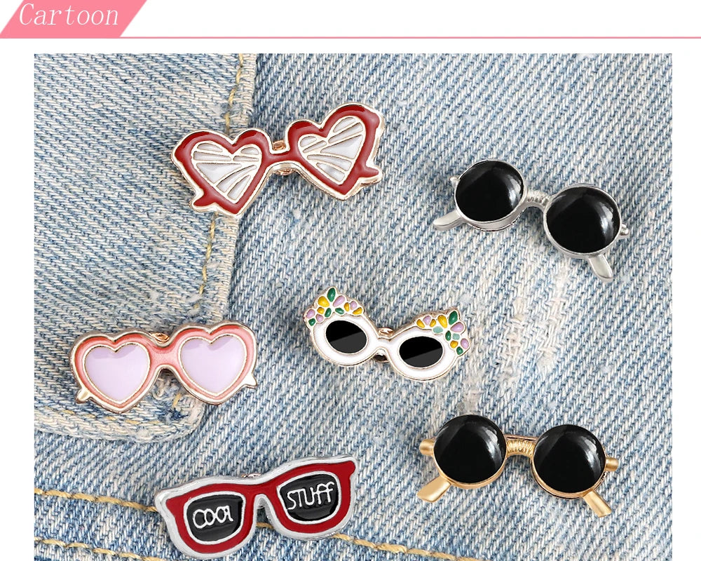 Summer Beach Sunglasses Brooch Fashion Personality Enamel Pins for Vacation Girl Women Backpack Hat Lapel Pin Jewelry Decoration