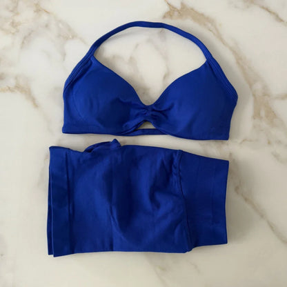 Gym Set Women Two Piece Strappy Yoga Bra Top Workout Scrunch Shorts Suit Fitness Clothes Seamless Sportswear Workout Set
