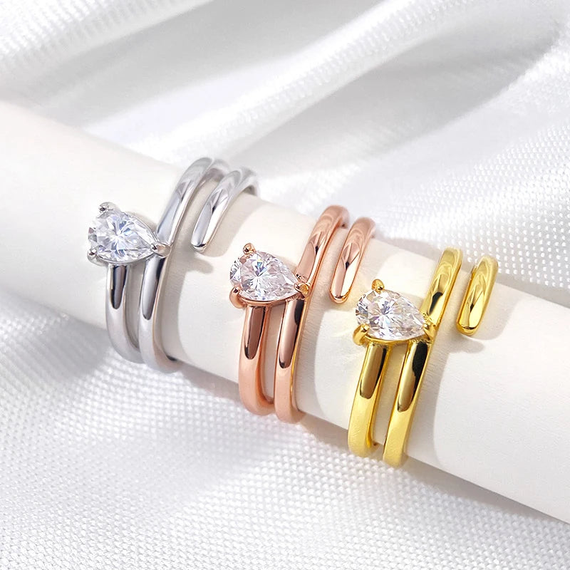 Smyoue認定 0.5CT 本物モアサナイト ソリティアリング レディース用 スターリングシルバー925 18Kメッキ ラボダイヤモンド 女性用テイルリング
