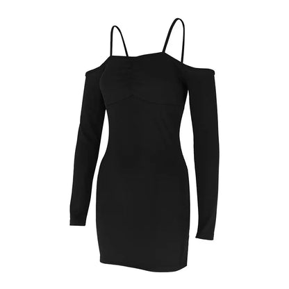 Black Sexy Mini Dresses Women Autumn New Streetwear Fashion Long Sleeves Lace-up Casual Slim Dress Off Shoulder Backless Dresses
