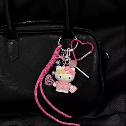 Sanrios Hellokittys Keychain Kawaii Cute Action Figure Rabbit Plush Key Chain Doll Pendant Bag Charm Accessories Keyring Ins