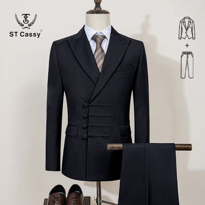 ST Cassy Elegant man suit for wedding peach Slim Fit Double Breasted Multiple buttons Casual Business man 2 piece outfit set