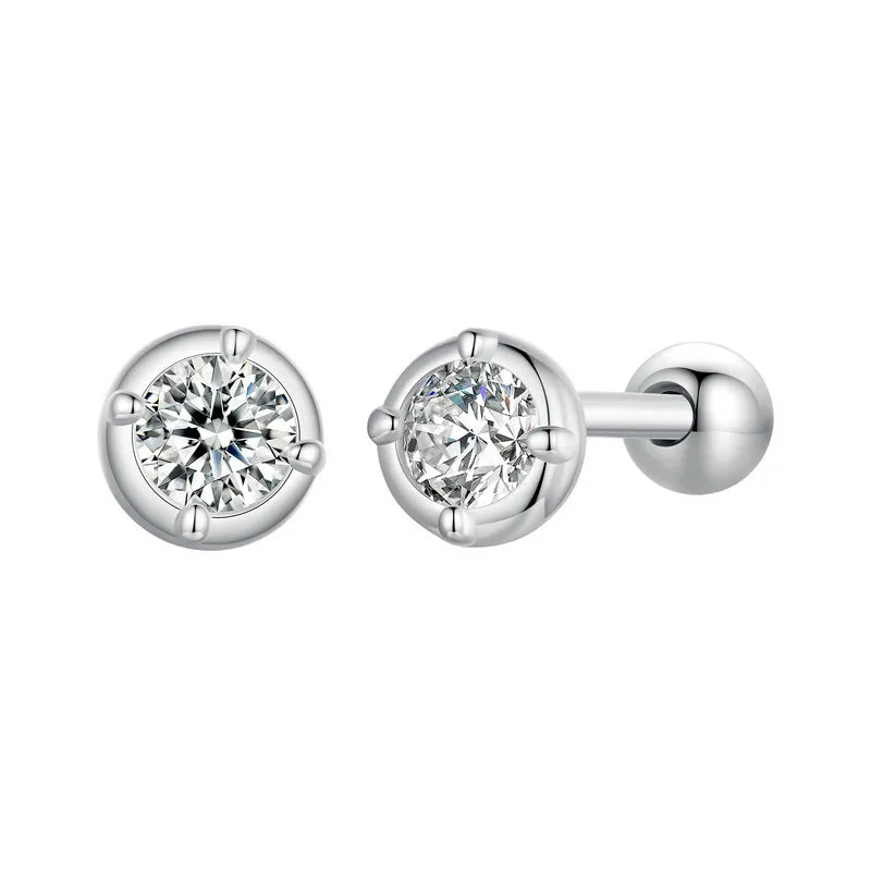 BAMOER 925 Sterling Silver Bezel Setting Moissanite Stud Earrings Round Cut Lab Diamond Earrings for Women Wedding Jewelry Gift
