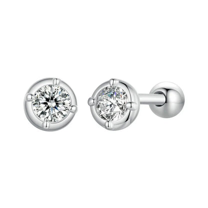 BAMOER 925 Sterling Silver Bezel Setting Moissanite Stud Earrings Round Cut Lab Diamond Earrings for Women Wedding Jewelry Gift