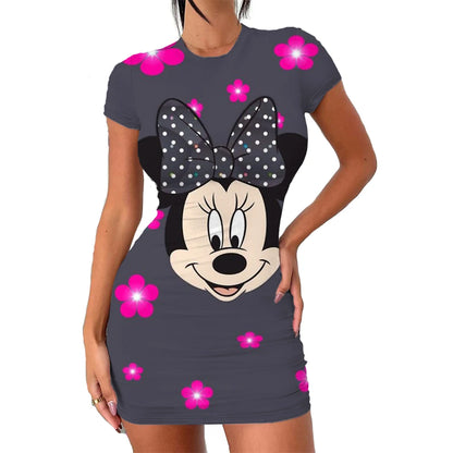 Elegant Dresses for Women 2024 Top Sexy Slim Fit Minnie Mouse Tight Women's Dress Casual Disney Cartoon Fashion Print Mickey 3XL