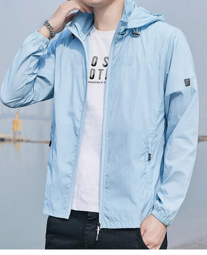 Summer Ultra-thin Jacket Men's Fishing Waterproof Ice Silk Quick-drying Skin Windbreaker Casual Camping Sunscreen Hooded Coat