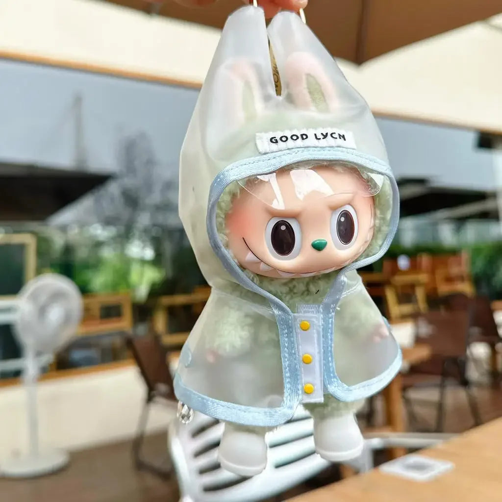 17cm Labubu v1/v2/v3用 夏のドール服 うさぎ耳レインコート Labubu衣装 DIY Labubu服 ギフト