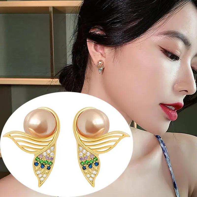 925 Silver Needle Hollow Crystal Swan Earrings For Women Korean Jewelry 2025 Trending New Luxury Animal Pearl Stud Earrings Gift
