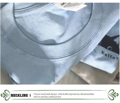 2024 Summer New Pure Cotton Cat Printed Men T-shirts Short Sleeve Casual Solid Color Simple Thin Men Tops BOK0121
