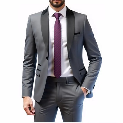 A Two-piece Suit for Men with A Green Collar, A Wedding Suit for The Groom, A Fitted Black Best Man's Suit, and A Wedding Dress