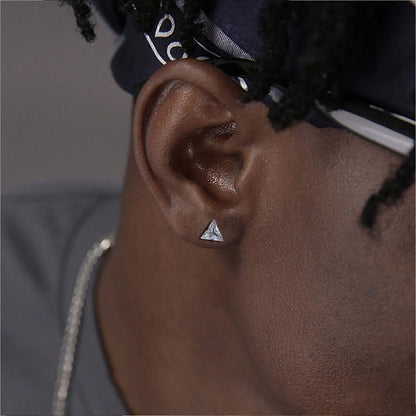Men Stud Earring,Triangle Pierced Crystal Zircon Stud Earrings,Stainless Steel Tiny Minimalist Studs for Mens Women Jewelry
