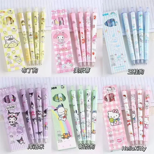 4Pcs Sanrio 0.5mm Press Ballpoint Pen Black Quick Drying Hello Kitty Cinnamoroll Kuromi Gel Pen Student School Stationery Gifts