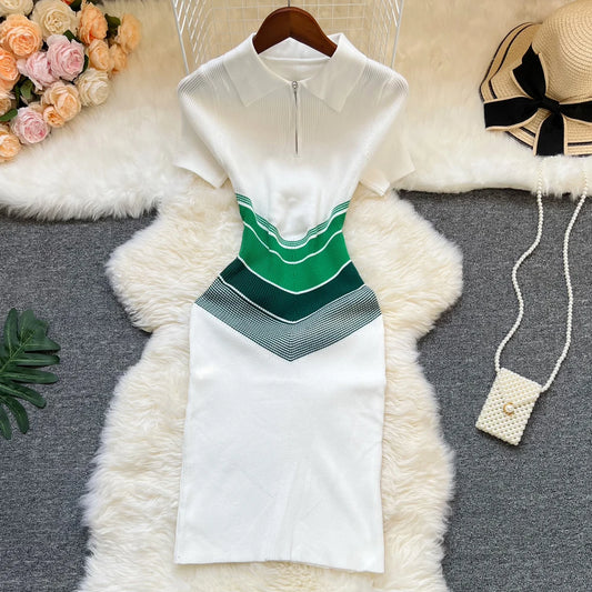 YuooMuoo Chic Fashion Sexy Wrap Hips Mini Dress 2025 Ins Hot Patchwork Slim Waist Knitted Summer Dress Streetwear Lady Outfits