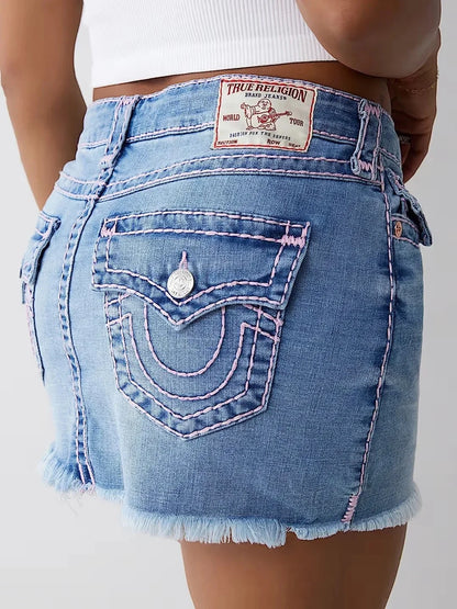 Y2k White Sexy Women Pencil Leggings Jeans American Retro Harajuku Hip Hop Pockets Embroidered Slim Jeans Low Waist Denim Shorts