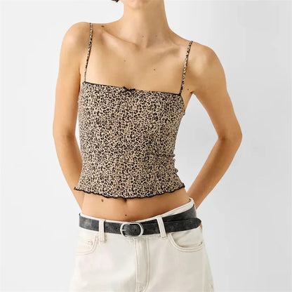 Lamuusaa Sexy Crop Tops Women 2024 Solid Color/Graphic Print Spaghetti Strap Sleeveless Camisole with Bow Summer Streetwear