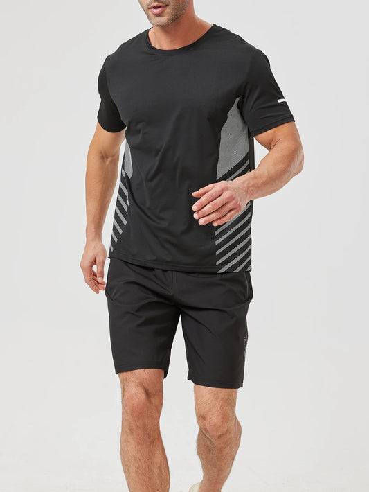 [USA Size] 2025 Summer Black Tracksuits For Men's Set Sleeves T-Shirt + Shorts Sportswear Brand Sporting Suit Oversize 3XL