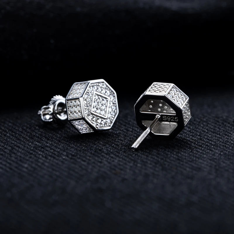 MossanRappr Moissanite Iced Out Stud Earrings for Men Women 925 Sterling Silver Rock Hip Hop Jewelry Gift Punk Party Accessories