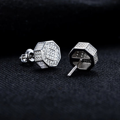 MossanRappr Moissanite Iced Out Stud Earrings for Men Women 925 Sterling Silver Rock Hip Hop Jewelry Gift Punk Party Accessories