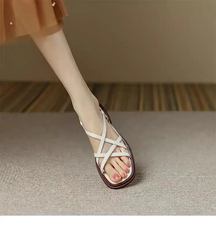 Sandals for Women 2025 Summer Simple Fashionable Flats Elastic Band Outdoor Beach Shoes Casual Ladies Rome Sandals 232