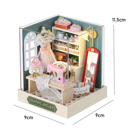 木製ミニチュアドールハウス DIY 小さな家キット 3Dパズル 組み立て式ハウス 家具 おもちゃ 子供の誕生日プレゼント