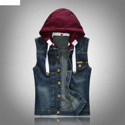 New  Men's Korean Style Vest Fashion Slim Camouflage Hooded Waistcoat Casual Sport Denim Vest Sleeveless Jackets for Men 5XL