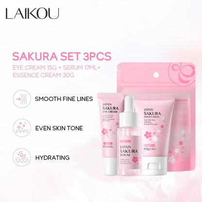 3個セット LAIKOU ビタミンC 24K ゴールデンサクラ スキンケアセット フェイスクリーム セラム アイクリーム 保湿 しわ防止 フェイスケアキット